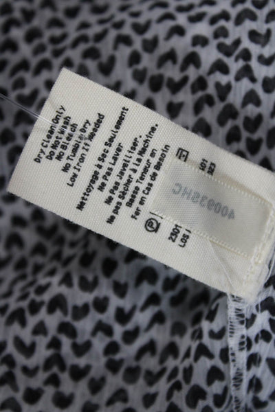 L'Agence Womens Heart Print Button Down Ruffled Blouse White Black Size Small