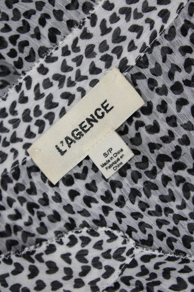 L'Agence Womens Heart Print Button Down Ruffled Blouse White Black Size Small