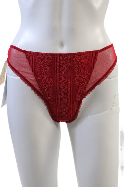 Eprise de Lise Charmel Womens Sheer Lace Up Thong Underwear Red Size 14