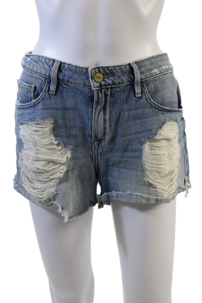 Frame Denim Womens Cotton Pocketed Distressed Detail Denim Shorts Blue Size 26