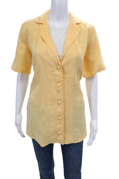 Faithfull The Brand Womens Button Front V Neck Linen Pocket Shirt Orange Size 2