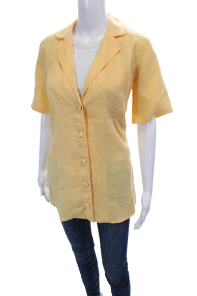 Faithfull The Brand Womens Button Front V Neck Linen Pocket Shirt Orange Size 2
