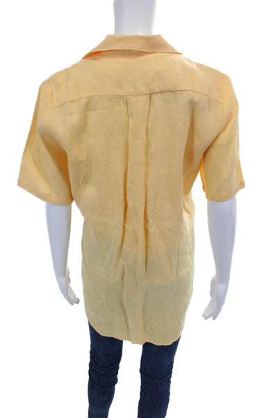 Faithfull The Brand Womens Button Front V Neck Linen Pocket Shirt Orange Size 2