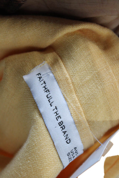 Faithfull The Brand Womens Button Front V Neck Linen Pocket Shirt Orange Size 2