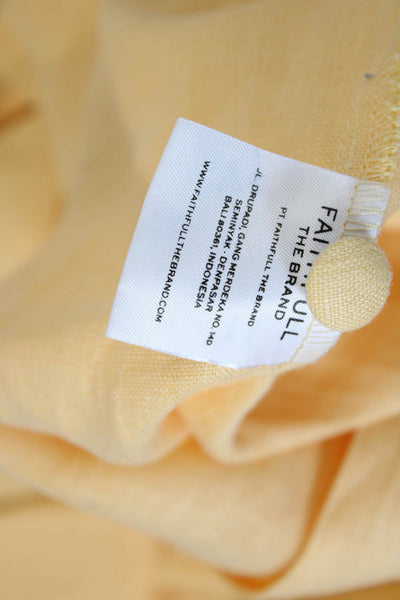 Faithfull The Brand Womens Button Front V Neck Linen Pocket Shirt Orange Size 2