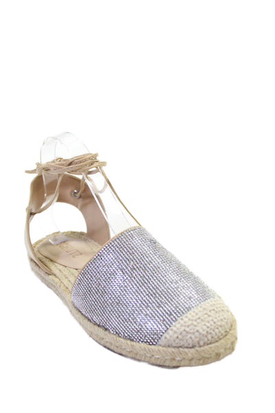 Schutz Womens Textured Rounded Toe Rhinestone Slip On Slingback Sandals Nude Siz