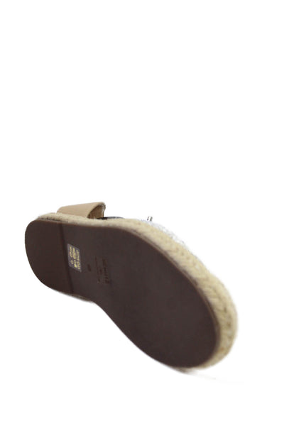 Schutz Womens Textured Rounded Toe Rhinestone Slip On Slingback Sandals Nude Siz