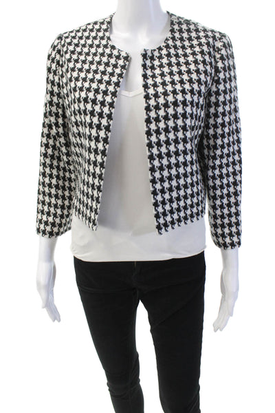 Karl Lagerfeld  Womens Textured Open Front Colorblock Gingham Blouse White Size