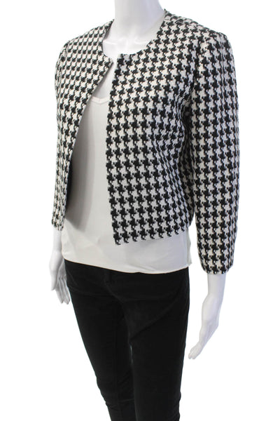 Karl Lagerfeld  Womens Textured Open Front Colorblock Gingham Blouse White Size
