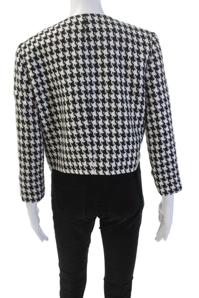 Karl Lagerfeld  Womens Textured Open Front Colorblock Gingham Blouse White Size
