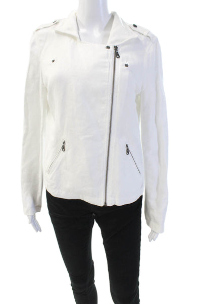 Nic + Zoe Womens Long Sleeve Full Zip Collar Lined Crop Blouse White Size S