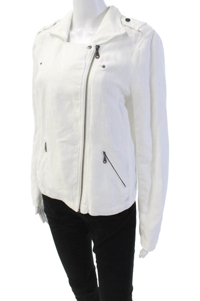 Nic + Zoe Womens Long Sleeve Full Zip Collar Lined Crop Blouse White Size S