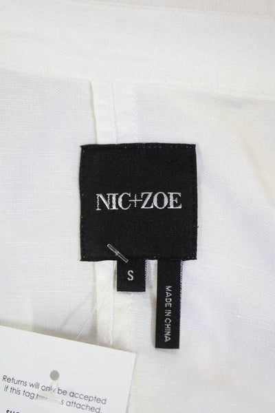 Nic + Zoe Womens Long Sleeve Full Zip Collar Lined Crop Blouse White Size S