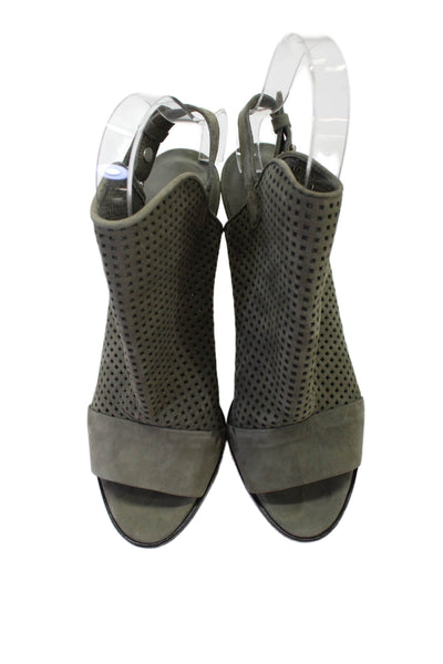 Vince Womens Suede Peep Toe Cages Slingback Heels Green Size 8.5