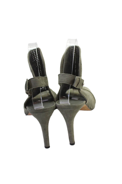 Vince Womens Suede Peep Toe Cages Slingback Heels Green Size 8.5