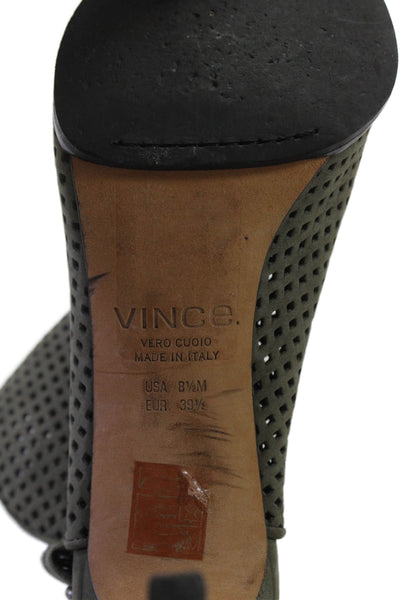 Vince Womens Suede Peep Toe Cages Slingback Heels Green Size 8.5