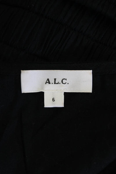 ALC Womens Cotton V Neck Short Sleeve Smocked Elasticated Blouse Black Size 6
