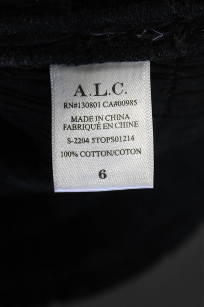 ALC Womens Cotton V Neck Short Sleeve Smocked Elasticated Blouse Black Size 6