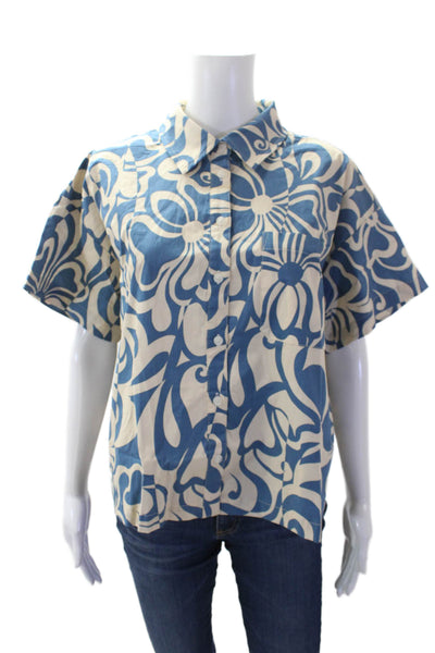 Lost + Wander Womens Milos Cove Short Sleeve Shirt - Blue Floral Size M