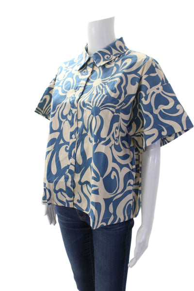 Lost + Wander Womens Milos Cove Short Sleeve Shirt - Blue Floral Size M