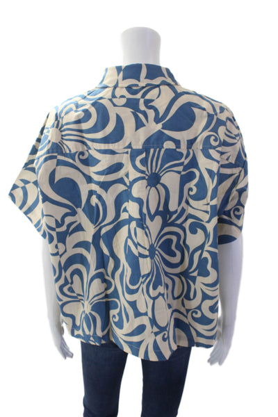 Lost + Wander Womens Milos Cove Short Sleeve Shirt - Blue Floral Size M