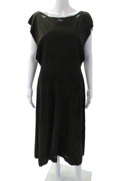 Florence Womens Suede Textured Round Neck Sleeveless Beaded Dress Green Size M