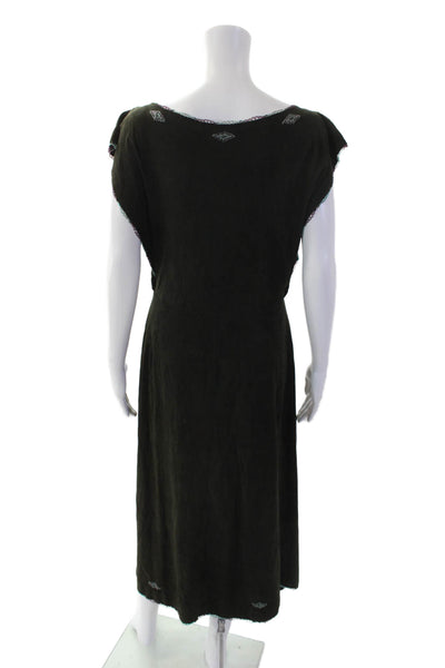 Florence Womens Suede Textured Round Neck Sleeveless Beaded Dress Green Size M