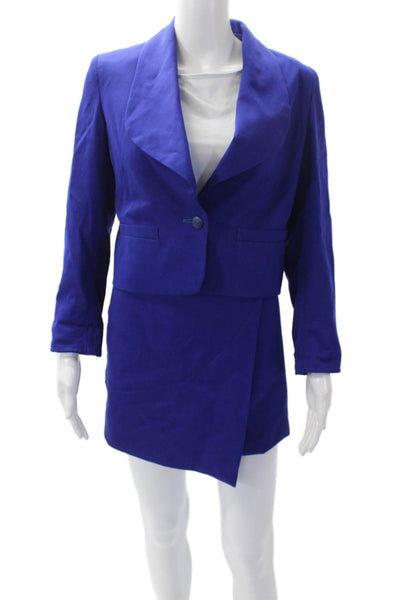 Gianni Versace Womens Textured Long Sleeve Lined Button Crop Blazer Blue Size S