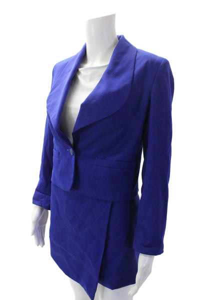 Gianni Versace Womens Textured Long Sleeve Lined Button Crop Blazer Blue Size S