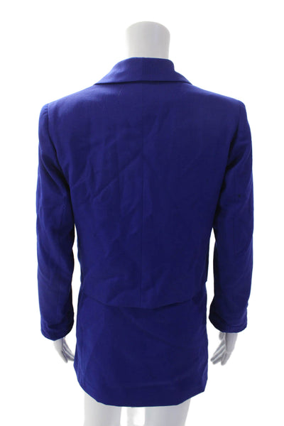 Gianni Versace Womens Textured Long Sleeve Lined Button Crop Blazer Blue Size S