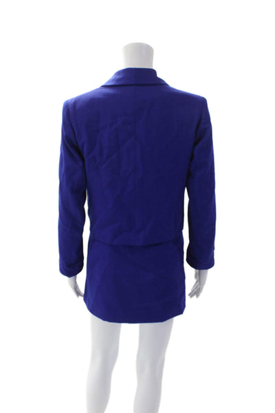 Gianni Versace Womens Textured Long Sleeve Lined Button Crop Blazer Blue Size S