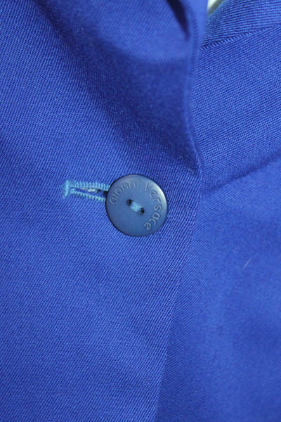 Gianni Versace Womens Textured Long Sleeve Lined Button Crop Blazer Blue Size S