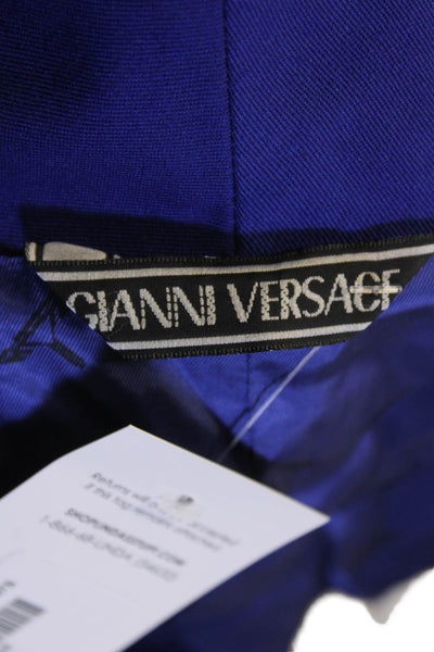 Gianni Versace Womens Textured Long Sleeve Lined Button Crop Blazer Blue Size S