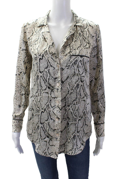 Equipment Femme Womens Silk Long Sleeve V-neck Animal Printed Blouse Cream Size