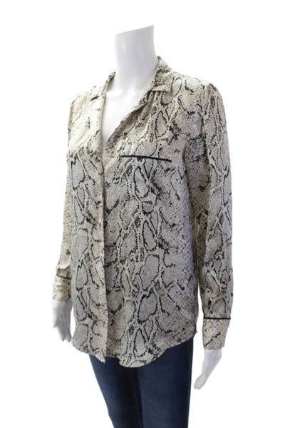 Equipment Femme Womens Silk Long Sleeve V-neck Animal Printed Blouse Cream Size