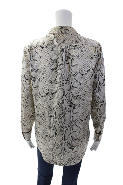 Equipment Femme Womens Silk Long Sleeve V-neck Animal Printed Blouse Cream Size