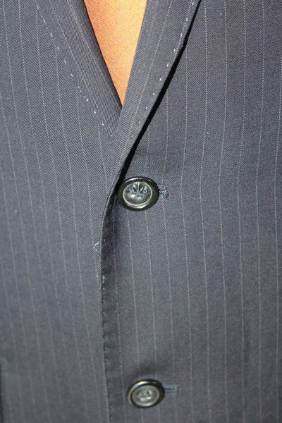Giorgio Cosani Mens Wool Pinstriped Two Buttoned Suit Jacket Black Size 40