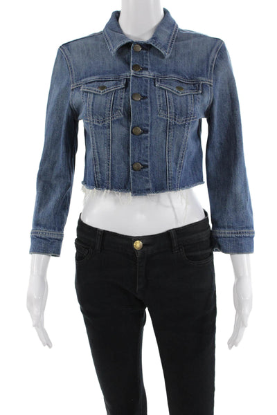 7 For All Mankind Womens Cotton Cropped Distressed Jean Jacket Blue Size S