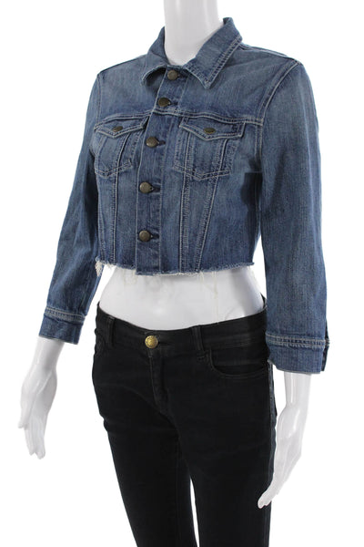 7 For All Mankind Womens Cotton Cropped Distressed Jean Jacket Blue Size S