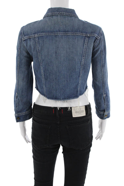 7 For All Mankind Womens Cotton Cropped Distressed Jean Jacket Blue Size S