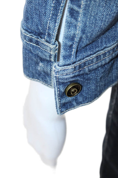 7 For All Mankind Womens Cotton Cropped Distressed Jean Jacket Blue Size S