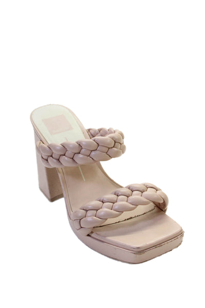 Dolce Vita Women's Square Toe Heels Braided Straps Slide Sandals Beige Size 8
