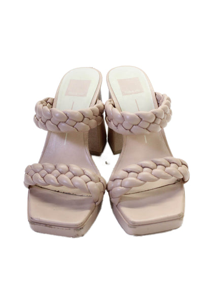 Dolce Vita Women's Square Toe Heels Braided Straps Slide Sandals Beige Size 8