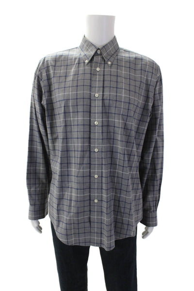 Brooks Brothers Mens Collared Long Sleeve Grid Printed Button Down Shirt Gray Si