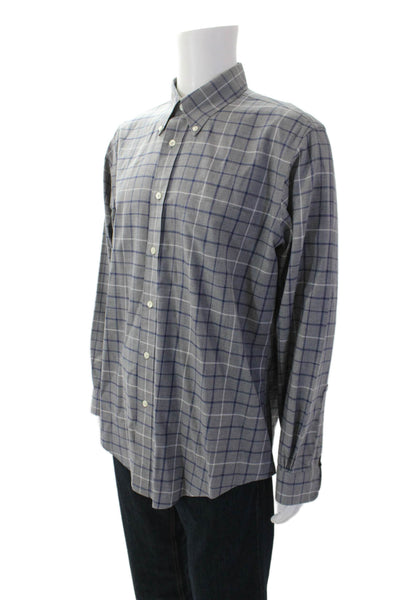 Brooks Brothers Mens Collared Long Sleeve Grid Printed Button Down Shirt Gray Si