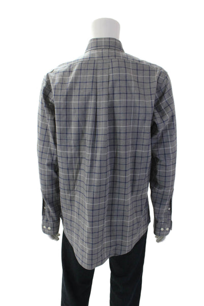 Brooks Brothers Mens Collared Long Sleeve Grid Printed Button Down Shirt Gray Si