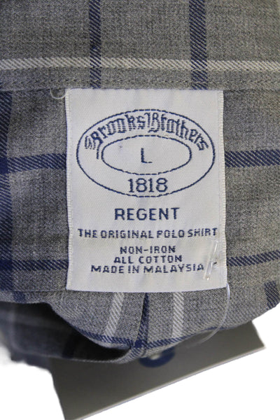 Brooks Brothers Mens Collared Long Sleeve Grid Printed Button Down Shirt Gray Si