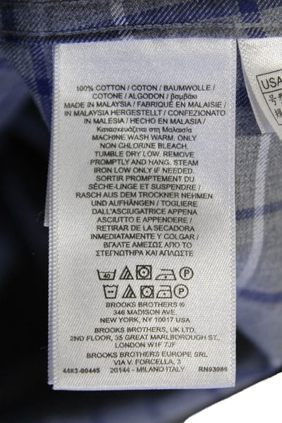 Brooks Brothers Mens Collared Long Sleeve Grid Printed Button Down Shirt Gray Si