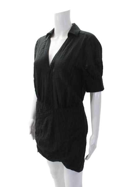 L'Academie Womens Short Sleeve V Neck Collared Mini Dress Black Size S