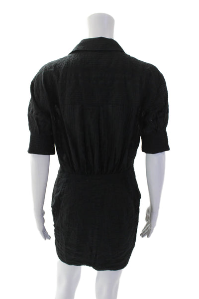 L'Academie Womens Short Sleeve V Neck Collared Mini Dress Black Size S